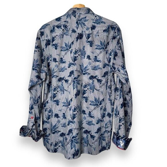 Au Noir Button Down Shirt Floral Size 5 Modern Classic Dress Shirt Navy Dryden - Picture 4 of 10